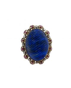 Estate Vintage Gold Lapis Lazuli Diamond and Ruby Ring