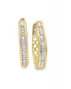 Estate Vintage Yellow Gold and Diamond Hoop Earrings