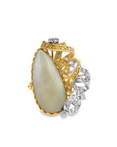 Estate Vintage Yellow Gold Diamond and Opal Ring 
