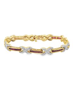 Estate Vintage Gold Diamond and Ruby "X" Link Bracelet