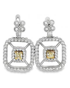 Estate Vintage White Gold and Fancy Color Diamond Ear Pendants