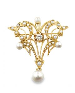 Estate Vintage Gold Diamond and Pearl Lavalier/Brooch