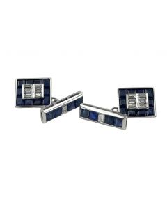 Estate Vintage White Gold Diamond and Sapphire Cufflinks