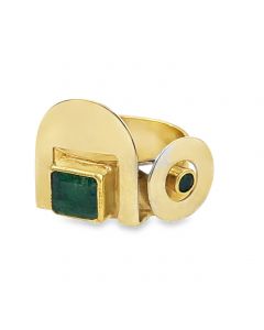 Estate Vintage Yellow Gold and Emerald Designer Ring