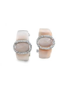 Estate White Gold Mother of Pearl and Diamond Buckle Motif Earrings