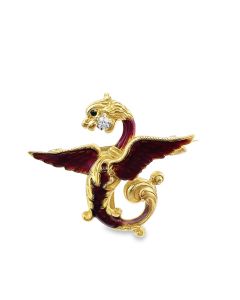 Estate Victorian Yellow Gold and Enamel Griffin Pin 