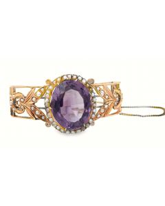  Antique Natural Pearl Amethyst Russian Bangle Bracelet 