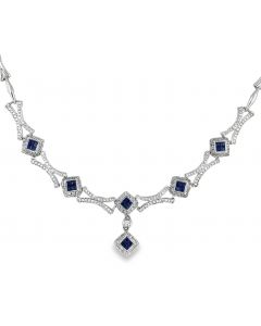 Estate White Gold Sapphire and Diamond Sectional Necklace