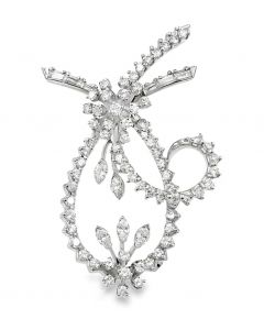 Estate Vintage White Gold and Diamond Open Frame Drop Design Brooch/Pendant 
