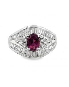 Estate White Gold Diamond and Tourmaline Ring 
