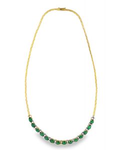 Estate Yellow Gold Emerald and Diamond Necklace