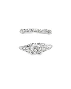 Art Deco Platinum Diamond Engagement Ring and Wedding Band suite