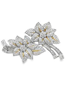 Estate White Gold and Diamond Floral Brooch