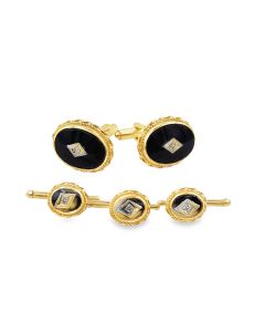 Vintage 14K Yellow Gold Diamond and Onyx Stud Set 