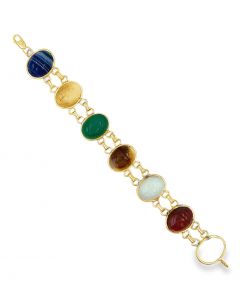 Vintage Carved Scarab Bracelet, 14k Yellow Gold