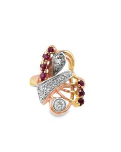 Retro 14K Rose Gold Diamond Ruby Ring