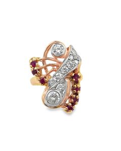 Retro 14K Rose Gold Diamond Ruby Ring