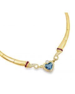 Yellow Gold Diamonds and Blue Topaz Necklace Levian