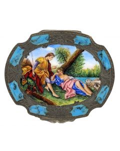 Piero Fallaci Italy 800 Silver Rococo Enameled Powder Mirror Compact Case Box