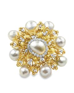 Vintage South Sea Pearl Diamond Brooch.
