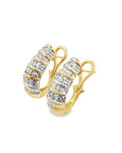 14K Yellow Gold Diamond Hoop Earrings 
