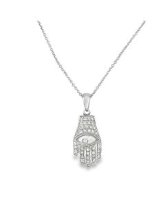 14K White Gold Diamond Hamsa Pendant.