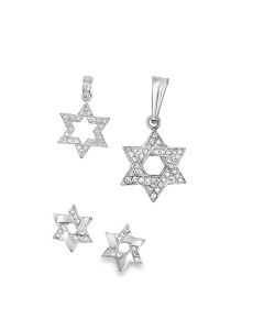 14K White Gold Star of David Diamond Set.