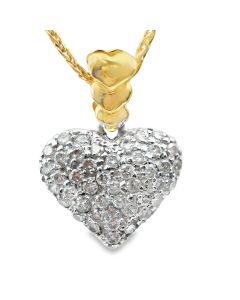 Estate Vintage Yellow Gold and Diamond Heart Pendant Necklace