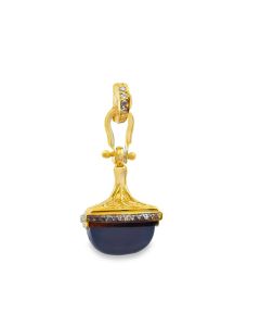 18K Yellow Gold Blue Chalcedony Diamond Pendant.