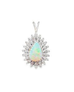 Vintage 14K White Gold Diamond Opal Pendant 