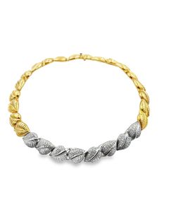 18K Yellow Gold Diamond Leaf Necklace 