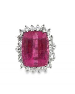 Vintage Pink Tourmaline Diamond Ring 