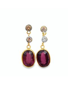 Estate Yellow Gold Diamond and Tourmaline Earrings