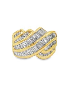Vintage 14K Yellow Gold Diamond Wave Band – Size 6.