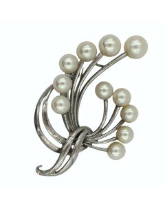 Vintage Sterling Silver Mikimoto Pearl Brooch 
