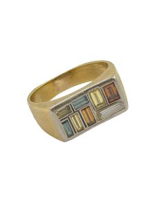 Vintage 18K Multi-Colored Diamond Men's Ring 