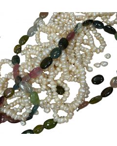 Vintage Multi-Strand Tourmaline and Cultured Pearl Necklace.