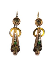 Etruscan Revival 14K Multi-Colored Gold Dangle Ear Pendants. 