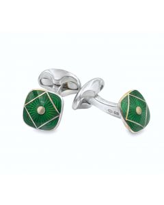 Sterling Silver Green Guilloché Enamel Cufflinks by Deakin & Francis. 