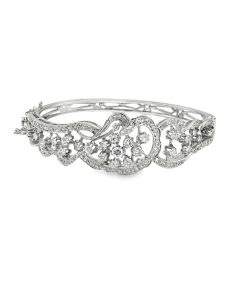 Vintage Renaissance Revival 14K White Gold Diamond Bangle Bracelet