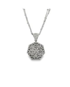 18K White Gold Diamond Honeycomb Pendant Necklace.