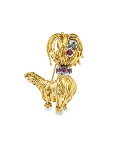 Amusing Vintage 18K Yellow Gold Poodle Dog Brooch.
