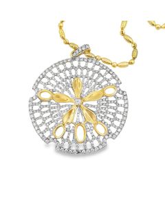 14K Gold Diamond Sand Dollar Pendant Necklace. 