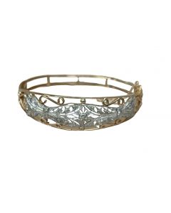 Vintage Diamond Open Frame Bangle Bracelet in 14K Gold and Platinum