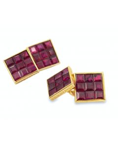 Vintage 1950s Van Cleef & Arpels Invisibly Set Ruby Cufflinks.