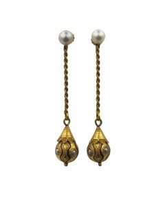 Fine French Belle Époque 18K Enameled Pearl Ear Pendants