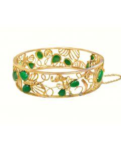 Mid-Century 14K Yellow Gold Jade Bangle.
