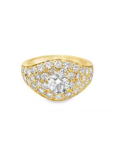 Vintage 18K Yellow Gold Diamond Cluster Bombe Ring.