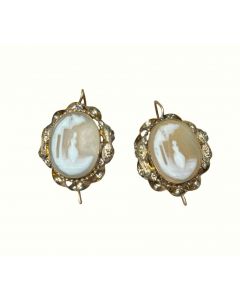 Victorian 14K Yellow Gold Cameo Earrings. 
