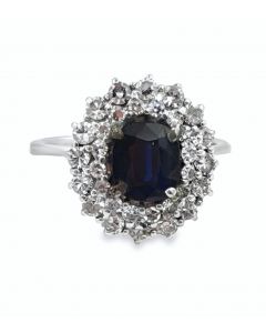 Vintage 18K White Gold Australian Sapphire & Diamond Dinner Ring.